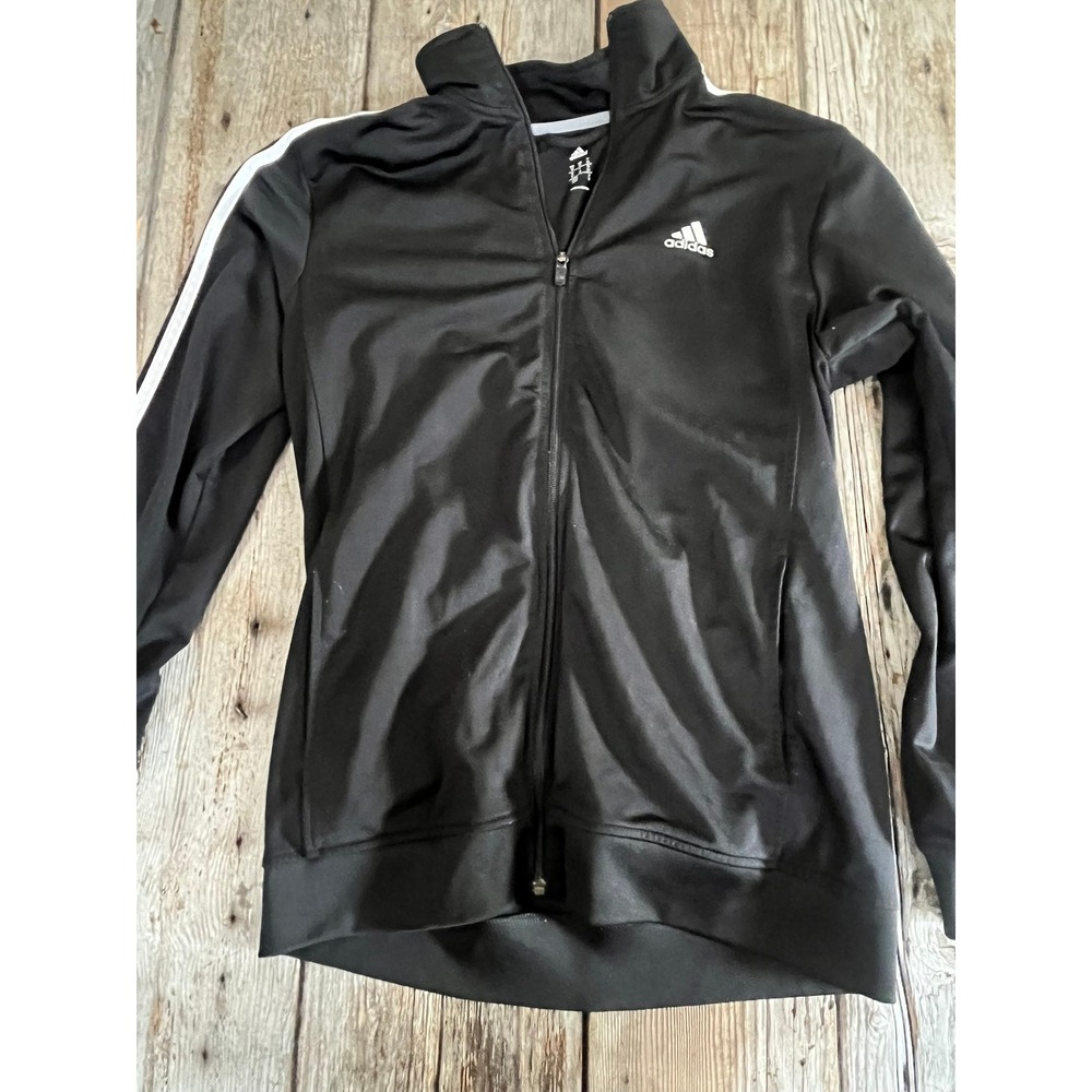 Adidas Mens Black White Three Stripe Full Zip Track Jacket Medium